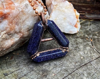 Copper Electroformed Blue Goldstone Air Element Symbol Pendant Necklace