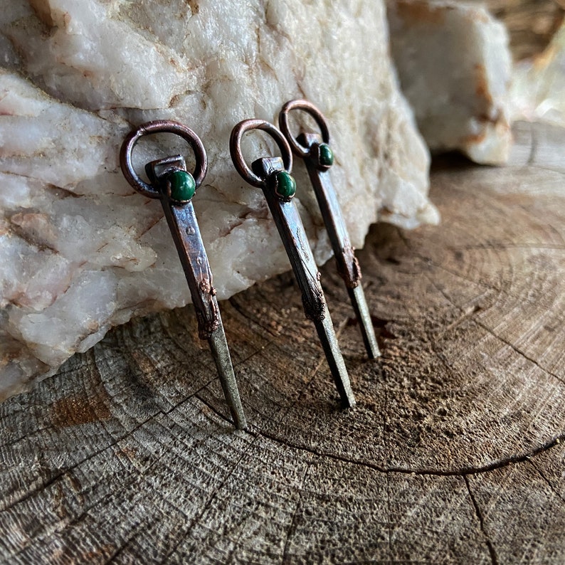 Copper Coffin Nail Pendants with Choice of Lapis Malachite Howlite Labradorite and Purple Turquoise image 5