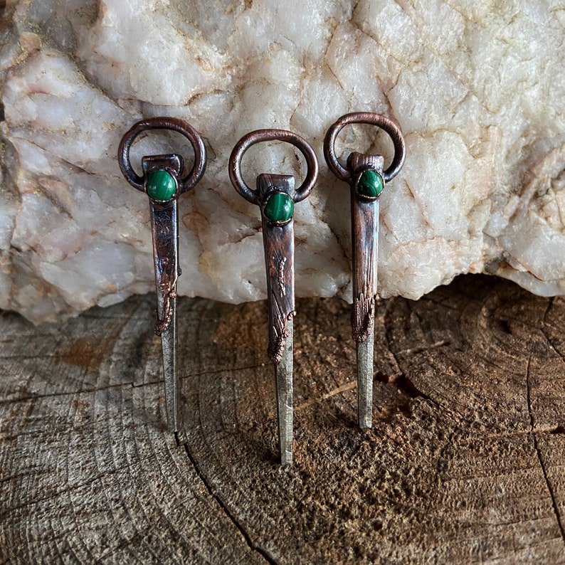 Copper Coffin Nail Pendants with Choice of Lapis Malachite Howlite Labradorite and Purple Turquoise image 4