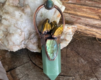 Copper and Aventurine Point with Tigers Eye Bat and Labradorite Coffin and Full Moon Necklace