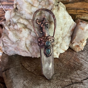 Copper Acolyte on Rose Quartz Point with Labradorite Pendant Necklace
