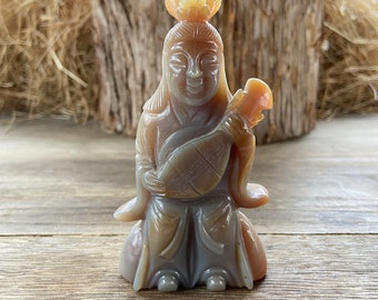 Carved Agate Kwan Yin Statue Lucky God Figurine Goddess