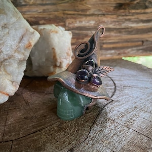Copper and Aventurine Skull Witch Pendant with Amethyst on Hat Wicked Witch of the West Wizard of Oz