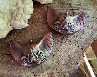 Copper Bat with Fangs Pendant Necklace