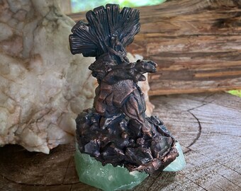 Copper Angry Mushroom on Calcite with Amethyst Figurine Assemblage Art Statue