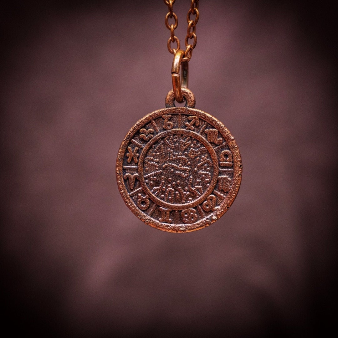 Copper Electroformed Blue Goldstone Zodiac Signs Pendant Horoscope
