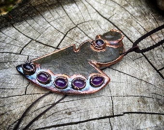 Copper Electroformed Magnet Jade Dragon Embryo Blade Pendant with Amethyst Arrowhead Necklace