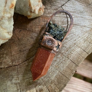 Copper and Goldstone Point Pendant with Kambaba Jasper Dragon Necklace
