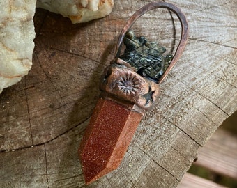 Copper and Goldstone Point Pendant with Kambaba Jasper Dragon Necklace