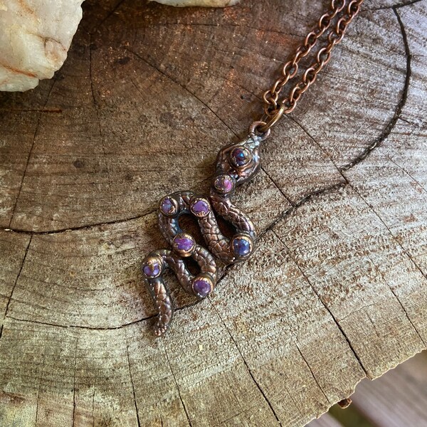 Copper and Purple Turquoise Snake Pendant Necklace