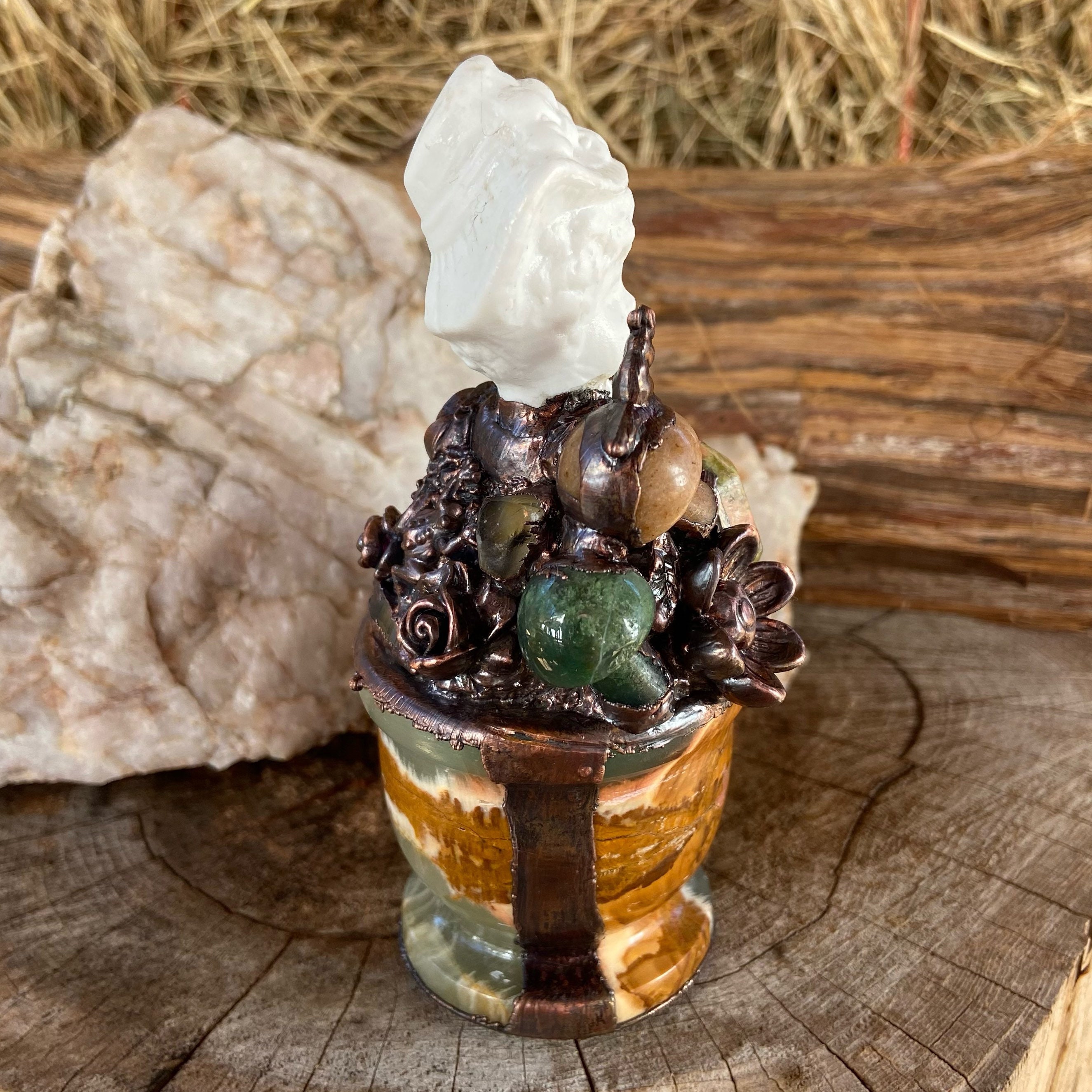 Copper Baba Yaga in Green Onyx Mortar and Pestle Figure With Etsy