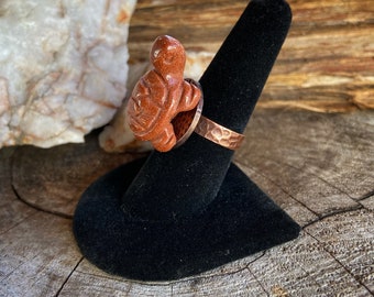 Copper and Goldstone Turtle Adjustable Ring