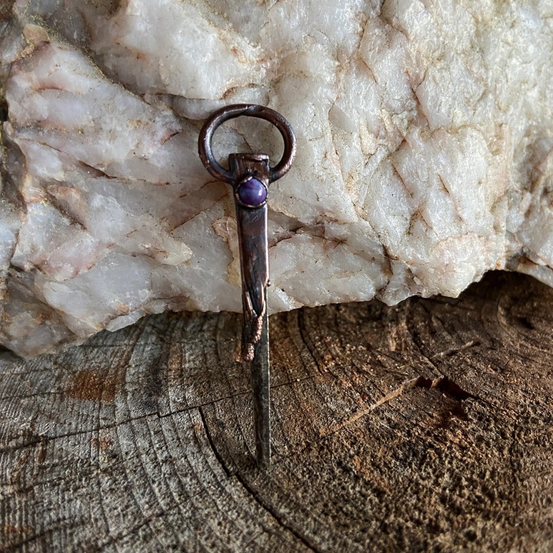 Copper Coffin Nail Pendants with Choice of Lapis Malachite Howlite Labradorite and Purple Turquoise image 7