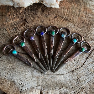 Copper Coffin Nail Pendants with Choice of Lapis Malachite Howlite Labradorite and Purple Turquoise image 1