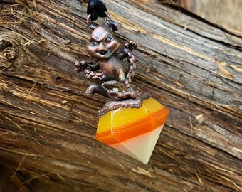 Copper Electroformed Ghost on Resin Candy Corn Jewel Pendant Halloween Necklace