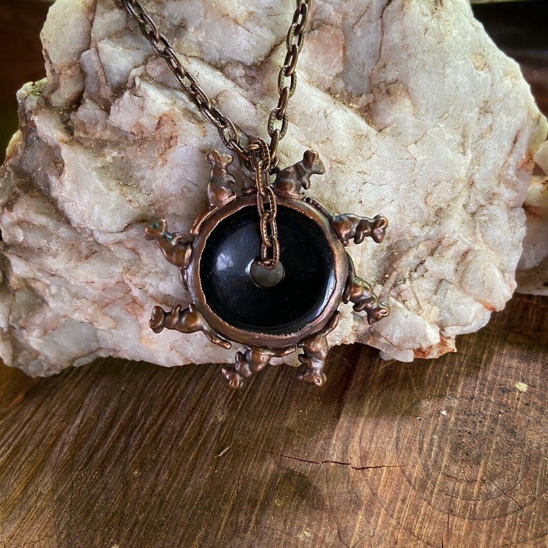 Copper Rats on Obsidian Pendant Mice Necklace Plague Rat Mouse - Etsy