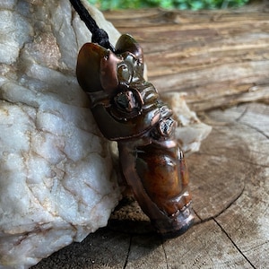 Copper and Jade Lucky Idol Pendant with Garnet Totem Necklace