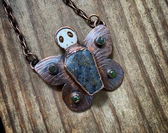 Copper Electroformed Skullerfly Necklace Butterfly Skull Coffin Pendant