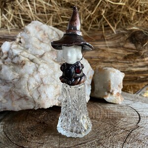 Copper Porcelain and Crystal Witch Bottle with Black Agate Scarab and Garnet