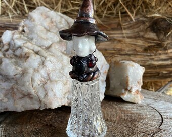 Copper Porcelain and Crystal Witch Bottle with Black Agate Scarab and Garnet