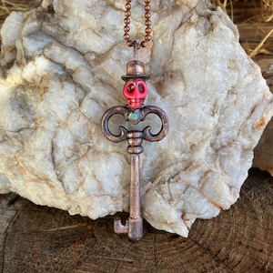 Copper Key with Baron Samedi Skull Pendant Voodoo Necklace