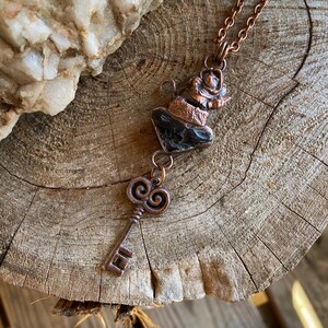 Copper Medieval Assasin Mouse on Obsidian with Key Pendant Necklace