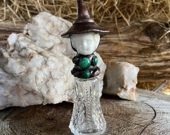 Copper Porcelain and Crystal Witch Bottle with Malachite