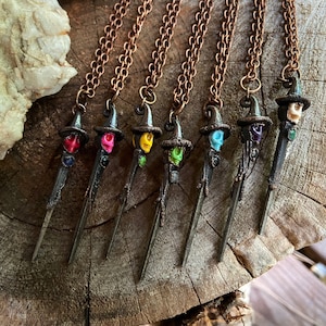 Copper and Small Coffin Nail Pendant with Skull Witch Voodoo Necklace