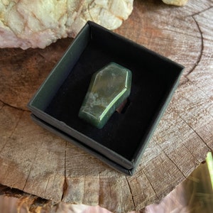 Copper and Moss Agate Coffin Adjustable Ring