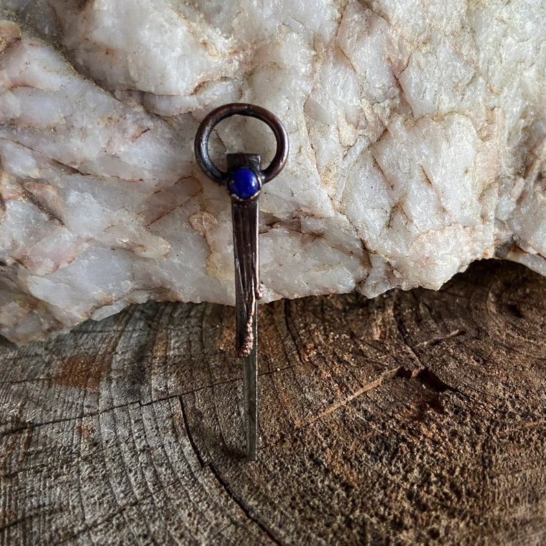 Copper Coffin Nail Pendants with Choice of Lapis Malachite Howlite Labradorite and Purple Turquoise image 9