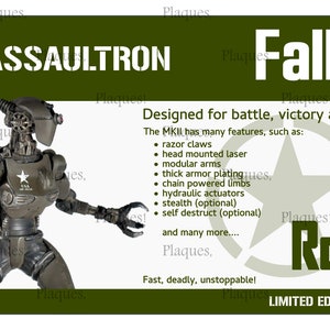 Fallout Statue Assaultron Sentry Bot Protectron Display Plaque Aluminium