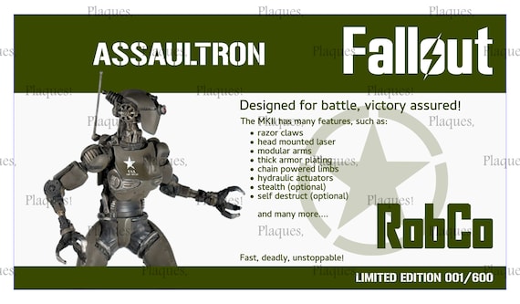 Fallout Statue Assaultron Sentry Bot Protectron Display Plaque | Etsy