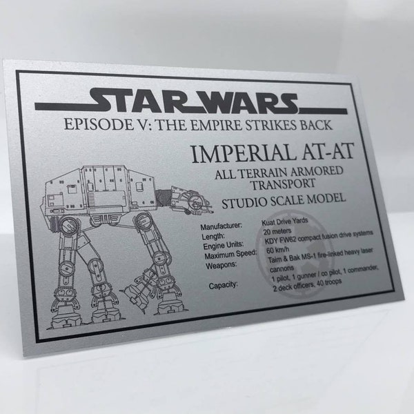 New Designs Added Star Wars Model Studio Scale Slave One  Slave 1 AT-AT X-Wing Tie Fighter Probe Droid Display Plaques Data Plates Aluminium