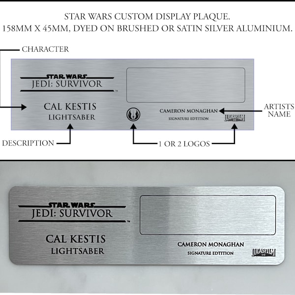 Star Wars Custom Autograph, Signature, Display Plaque, Helmet, Lightsaber, Blaster, Prop, Mask, Model Aluminium