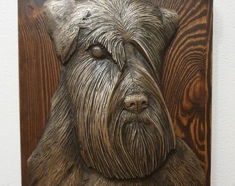 SCHNAUZER - unique head relief on the wood