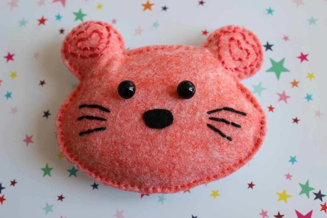 Handmade Felt Mouse Head, Kawaii, Decoration, Colorfull Figurine, Small ...