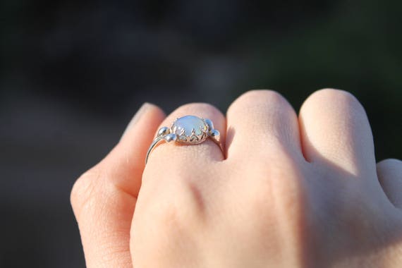 Opal Promise Ring for Her Purity Ring Gift Natural Blue Opal