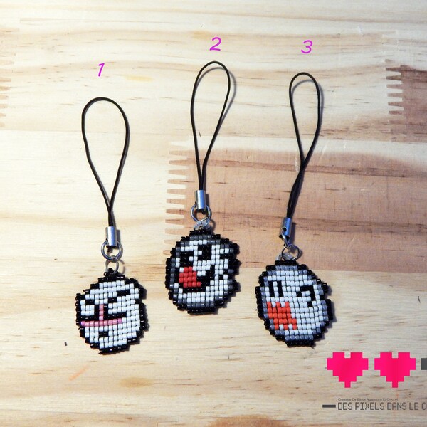 Strap / Porte clé / Key chain Boo ( Super Mario ) - 3 modèles au choix - Perles Miyuki delica