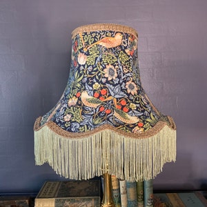 William Morris Strawberry Thief navy blue lampshade for table lamp 8" 10" 12" 16"