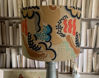 Duncan Grant Bloomsbury’Clouds’ 1930’s design linen 30cm drum lampshade for a table lamp
