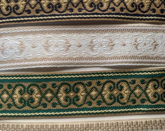 Vintage green/navy/gold retro vintage jacquard braid trim