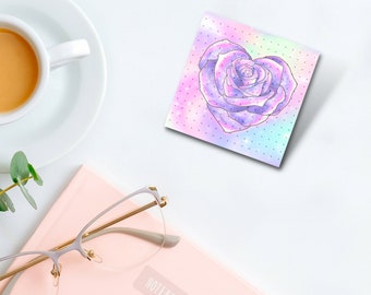 Rose Heart Note Pad 4"x 4" 52 Pages Kawaii Art Aesthetic Cute Stationery Gift