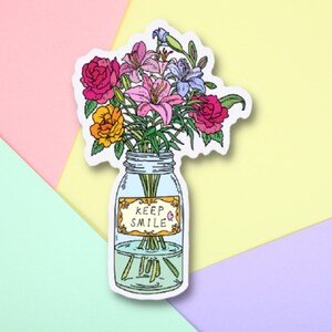 Keep Smile Flowers Die Cut Water Bottle Sticker for Laptop Decal image 6