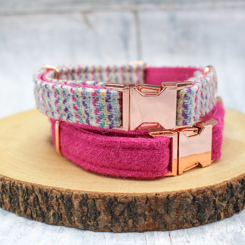 Parma Violets Harris Tweed Dog Collar and Optional Bow