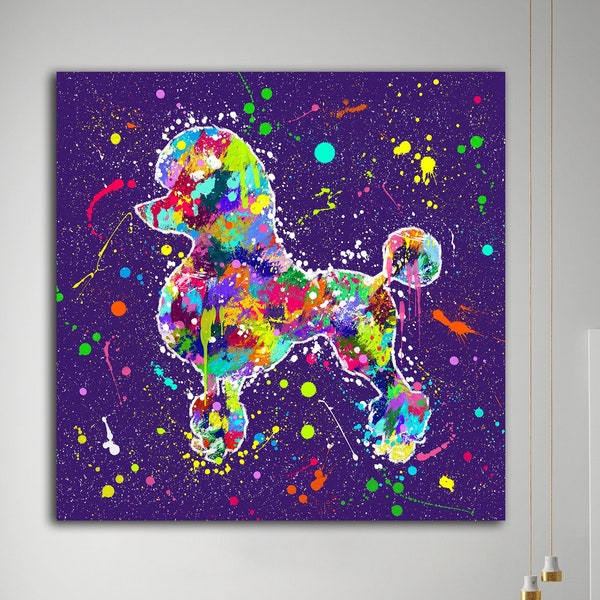 Abstrakter Farbenfroher Pudel Druck auf Leinwand Original Hund Wandkunst strukturierte Wanddeko für Kinderzimmer