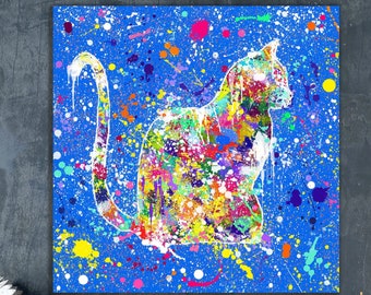 Original Cat Poster on Canvas Abstract Colorful Home Pet Wall Print Modern Animal Decor for Living Room