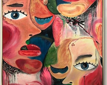Large Colorful Abstract Faces – Bold Modern Figurative Painting