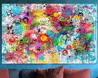 Original Abstract Colorful Print On Canvas Modern Multi Panel Print Vivid Wall Art Wall Hanging Decor Creative Art for Indie Room Decor