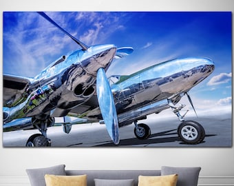 Airplane Canvas Wall Art Aviation Poster Modern Airplane Multi Panel Print Silver Airplane Wall Art Aircraft Print for Living Room Decor