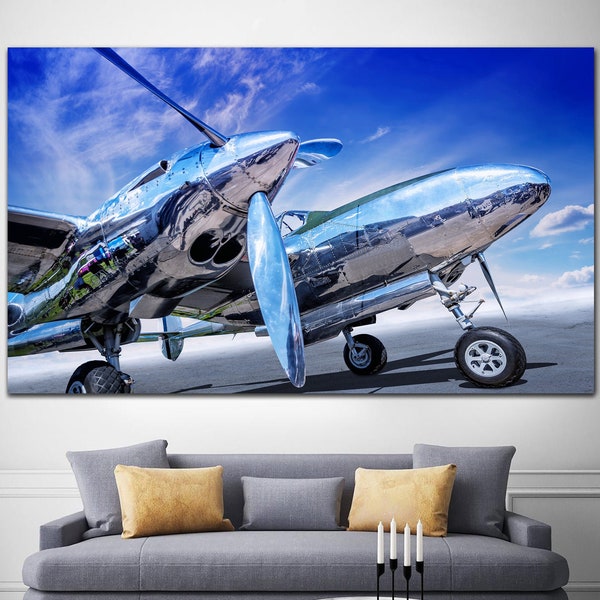 Airplane Canvas Wall Art Aviation Poster Modern Airplane Multi Panel Print Silver Airplane Wall Art Aircraft Print for Living Room Decor